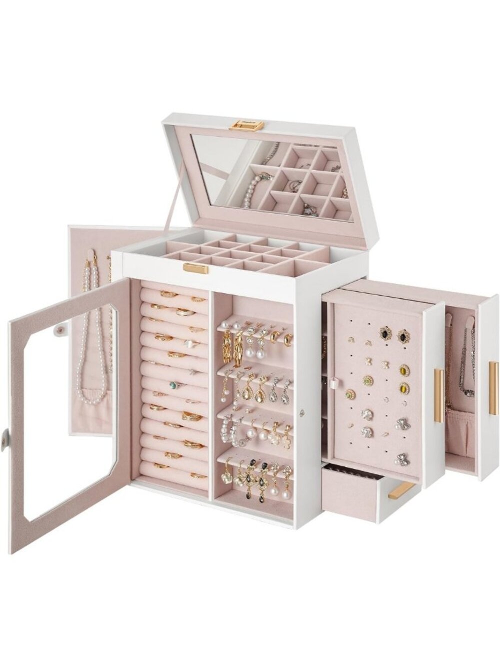 Elegant Travel Jewelry Organizer with Mirror & Glass Window - Perfect for